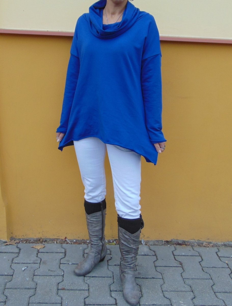 Mikina s rolákem - barva modrá (teplákovina)