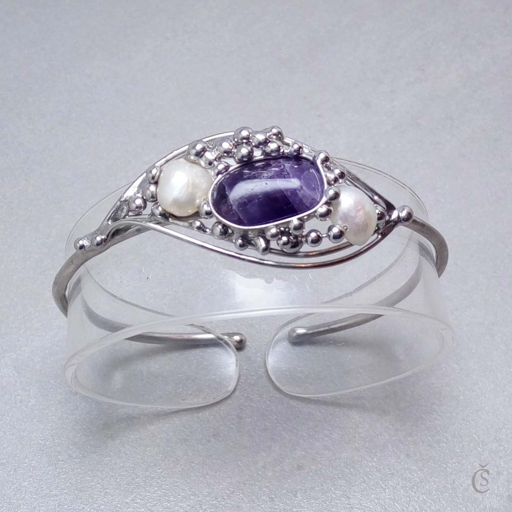 Náramek - Ametyst, perly