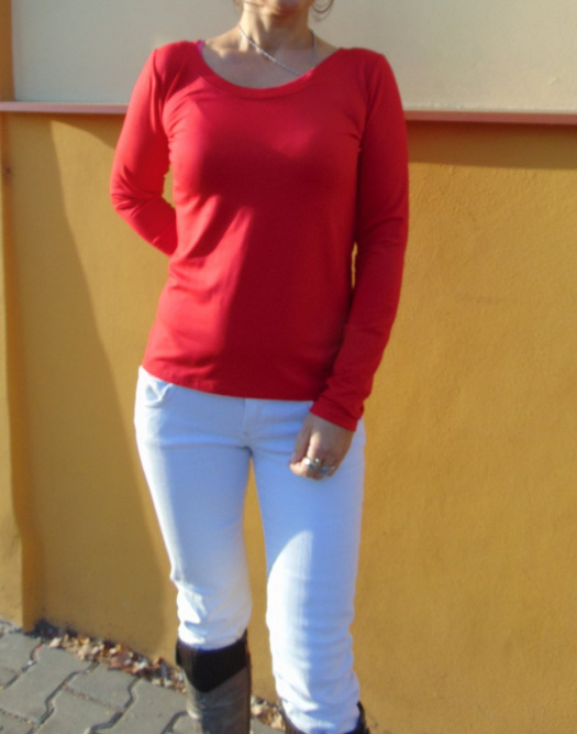 Tričko s dlouhým rukávem - barva červená (viskóza)