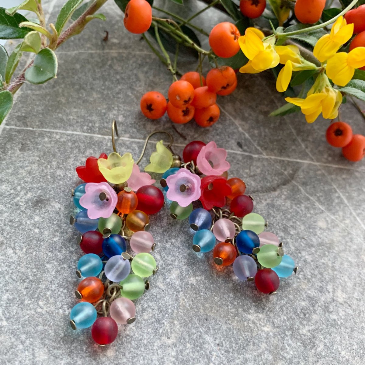 Náušnice barevné hrozny 01