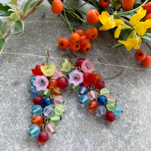 Náušnice barevné hrozny 01
