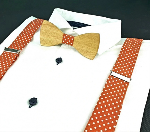 Oranžový Set Drevený Motýlik a Traky 