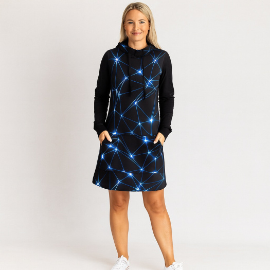 Mikinové šaty s kapucí - v síti (teplákovina)