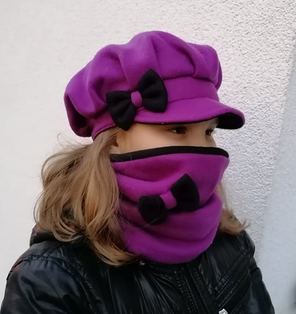 nákrčník dětský,tunel  černý fialový+ mašle