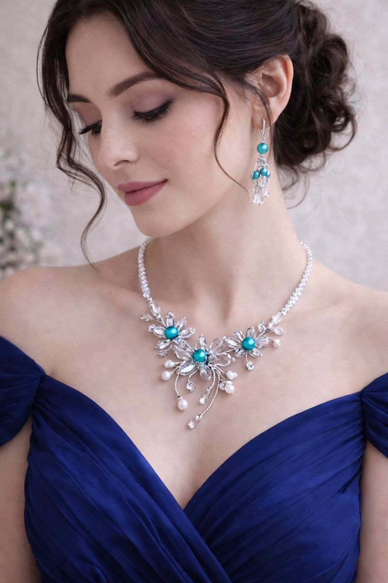 Elegantní plesový šperkový set  mořská modrá