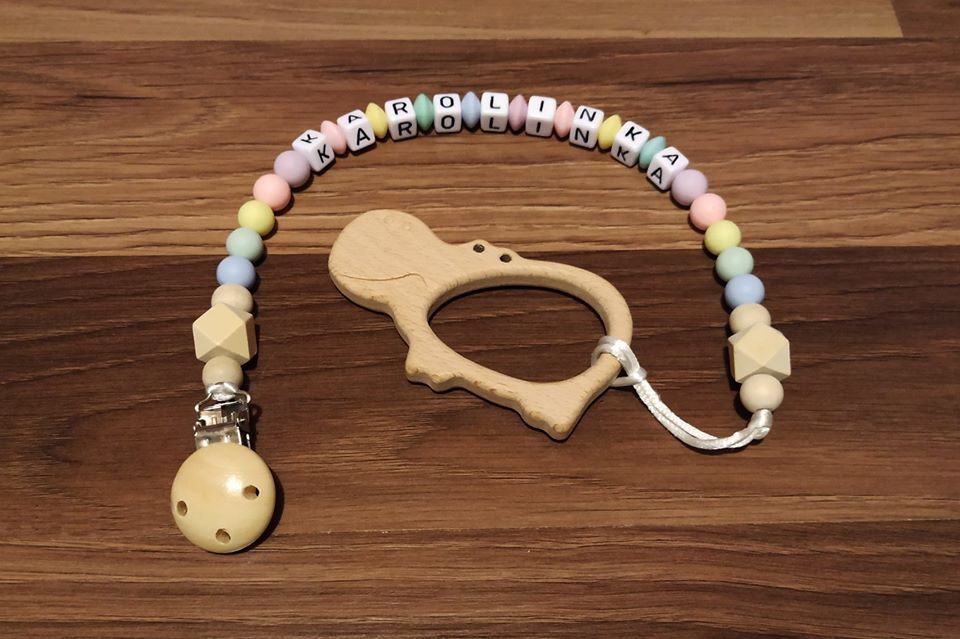 Silikonové / dřevěné kousátko duhové se jménem