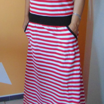 Dlouhé šaty - červené pruhy (bavlna)