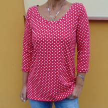 Volné tričko s 3/4 rukávem - puntíky na červené (bavlna)