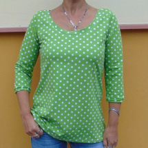 Volné tričko s 3/4 rukávem - puntíky na zelené (bavlna)