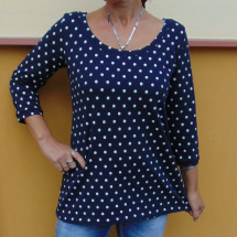 Volné tričko s 3/4 rukávem - puntíky na tmavě modré (bavlna)