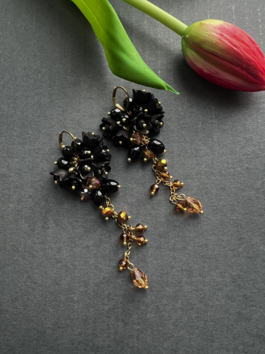 Černo zlaté náušnice