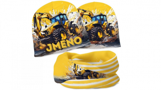 Set čepice a nákrčníku bez jména Traktor,vel 47-54