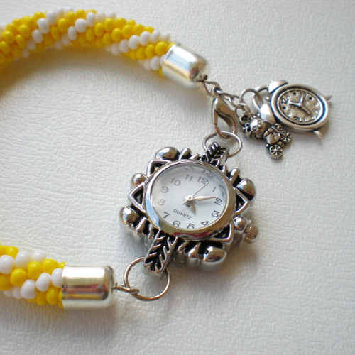 Hodinky žlutá s bílou