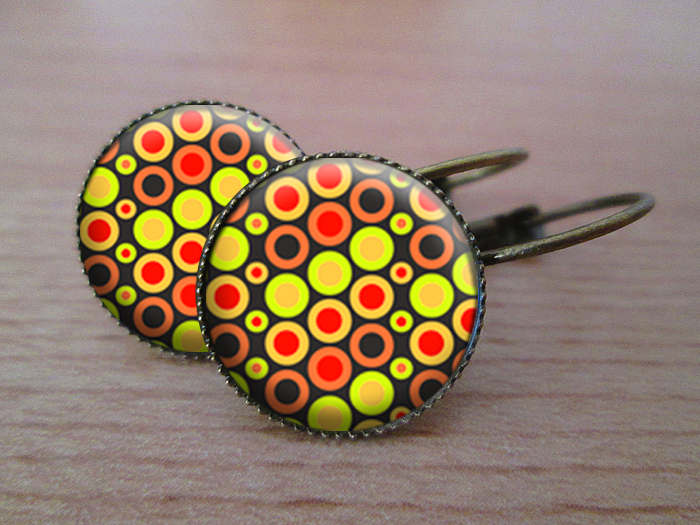 VINTAGE VISACÍ NÁUŠNICE - Oranžová kolečka