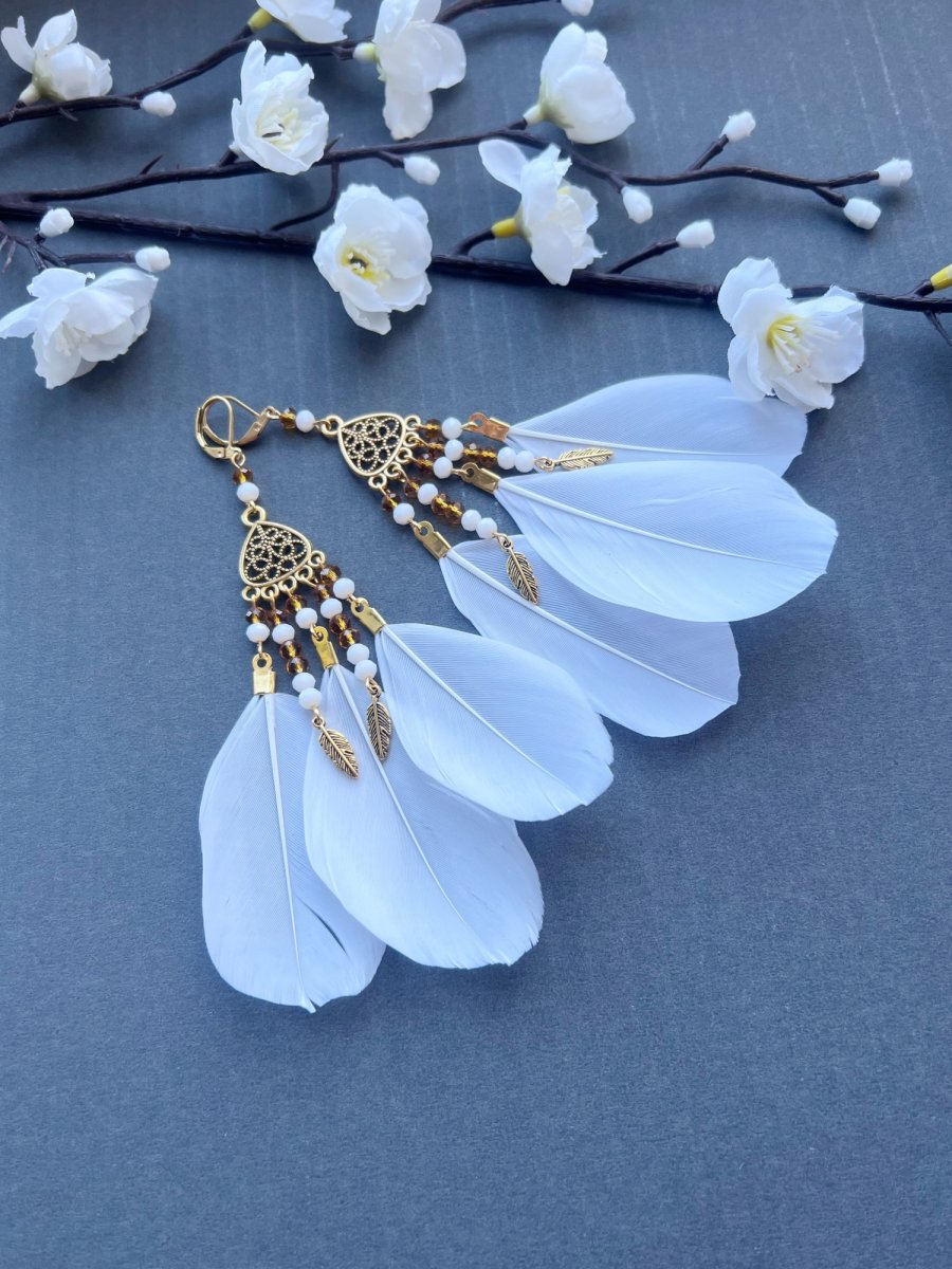 Peříčkové bílo zlaté náušnice 