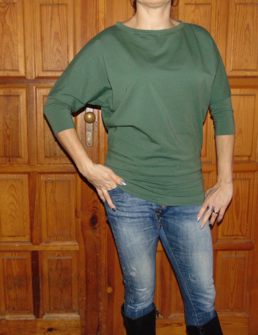 Tričko s netopýřími rukávy - barva khaki S - XL