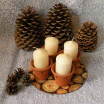 4 keramické svícny s podložkou přírodní