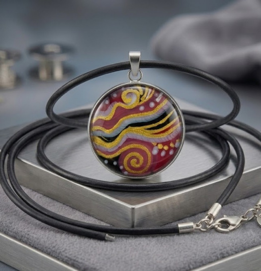 Ručně malovaný skleněný náhrdelník-Amulet ohnivého tance