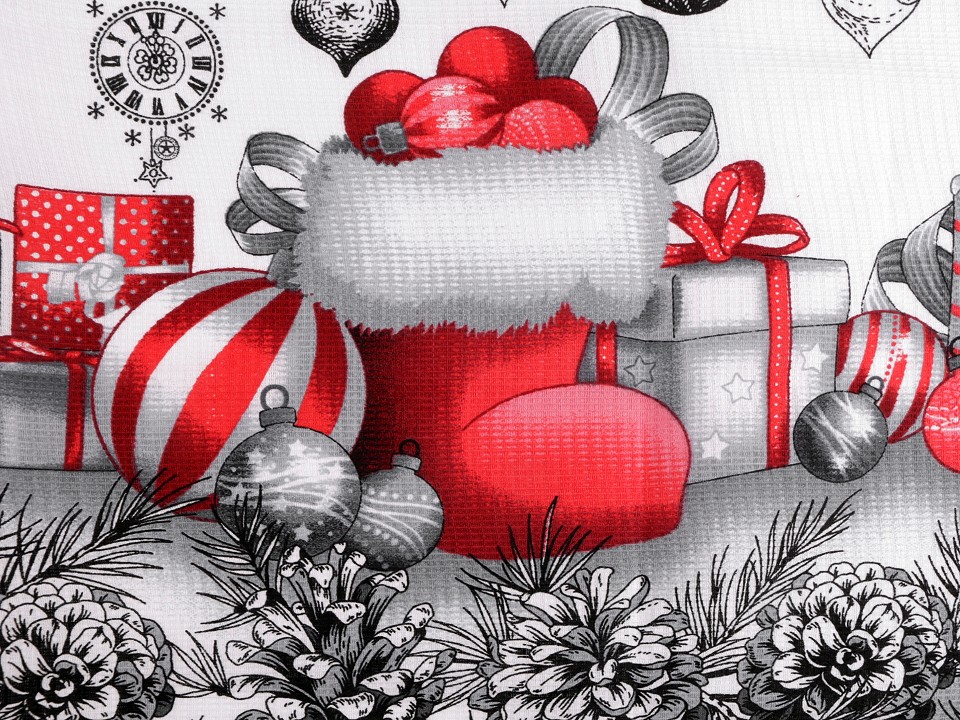 Bavlněné vaflové piké Vánoce (1m)