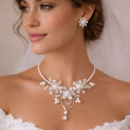 Ručně vyráběný květinový náhrdelník a náušnice – elegantní set 