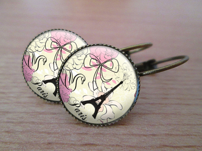 VINTAGE VISACÍ NÁUŠNICE - Něžná Paříž