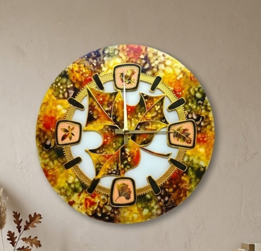 Ručně malované skleněné hodiny o průměru 33cm