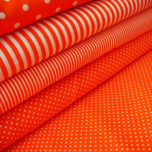 Bavlněná látka - metráž - bílý puntíček na oranžové - š. 150 cm