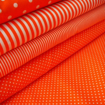 Bavlněná látka - metráž - bílý puntíček na oranžové - š. 150 cm