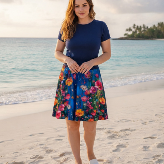 Půlkolová sukně s vysokým pasem - louka, velikost 2XL  ~ SLEVA ~