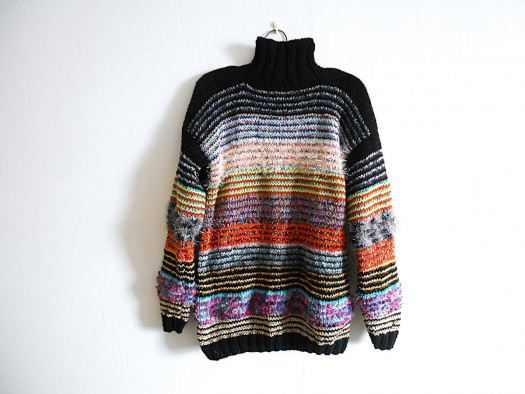 Ručně pletený svetr L,XL se stojáčkem