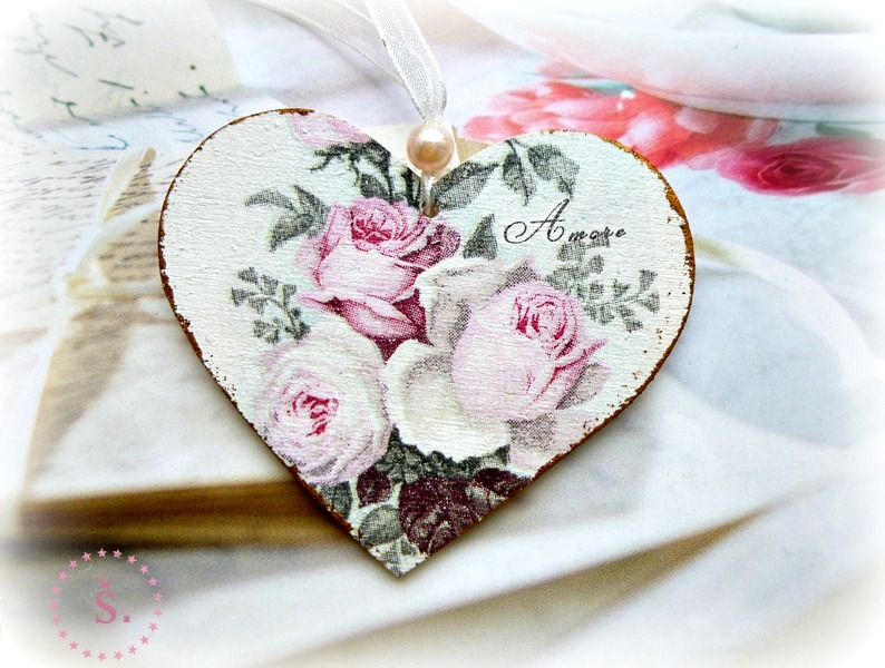 romantické srdíčko menší vintage rose