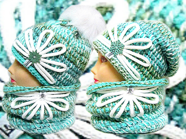 SOUPRAVA ČEPICE,NÁKRČNÍKU A KULÍŠKU S BAMBULÍ