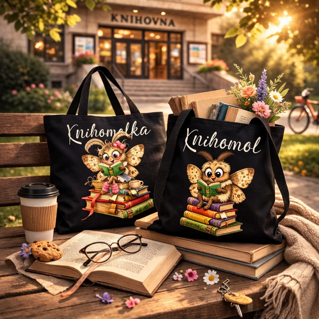 KNIHOMOL A KNIHOMOLKA - nákupní taška bez podšívky