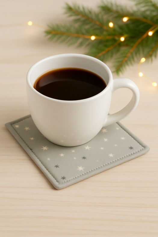Podšálek / podkafíčko – světle šedý s hvězdičkami
