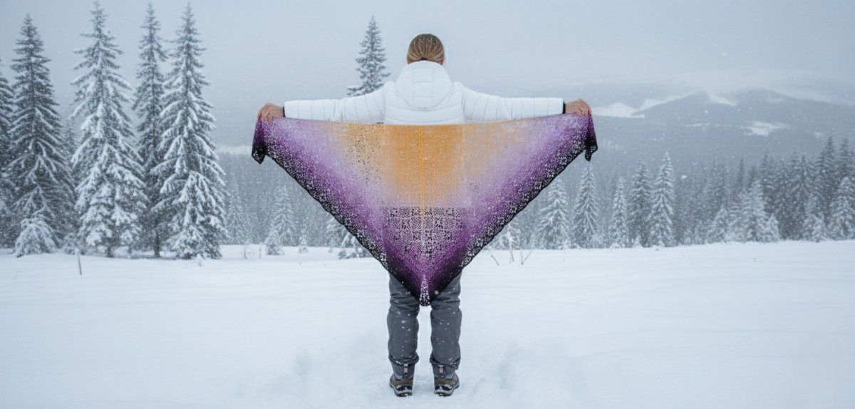 Ručně háčkovaný šátek "Angelika" v barvách západu slunce