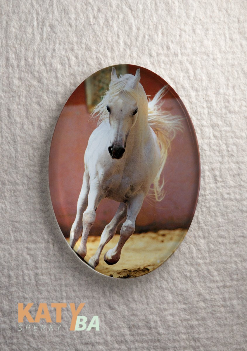 Kabošon 40 x 30 mm, koně - Bílí anděl