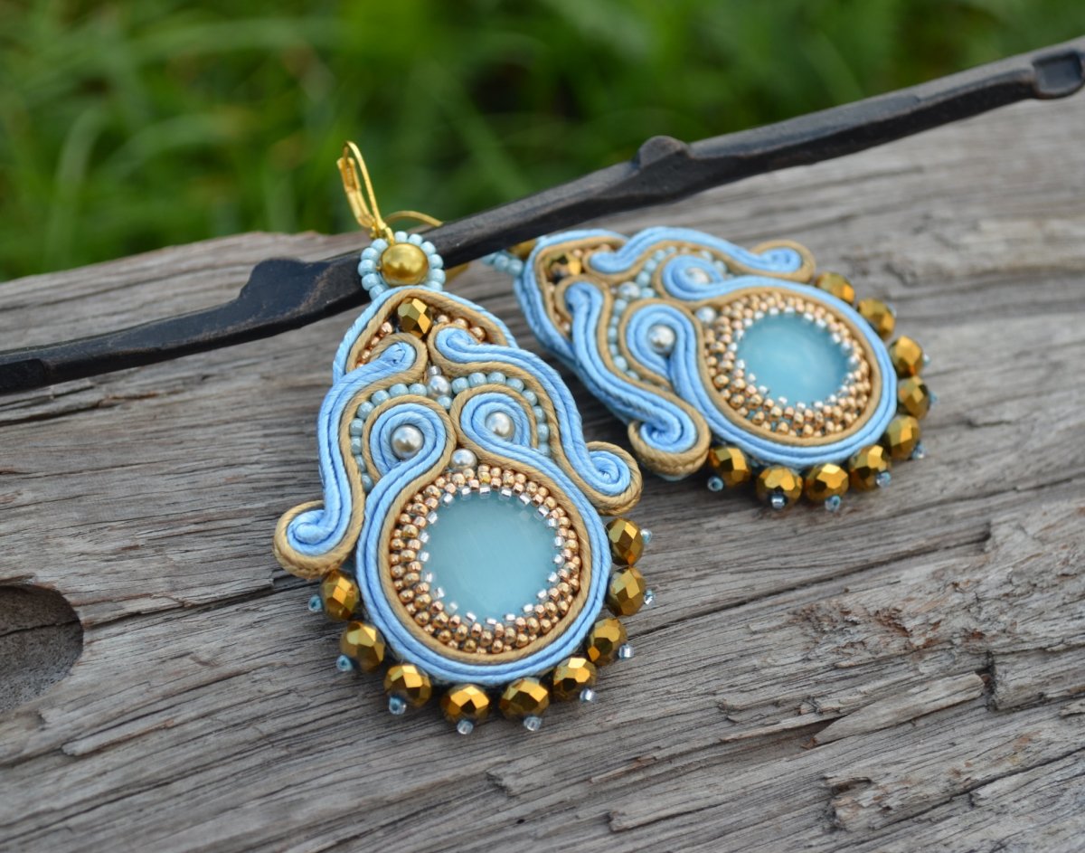 Soutache náušnice Blue Cashmere and Gold