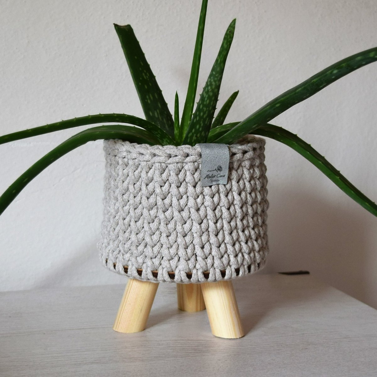 Obal/stojan na květináč malý - lněný