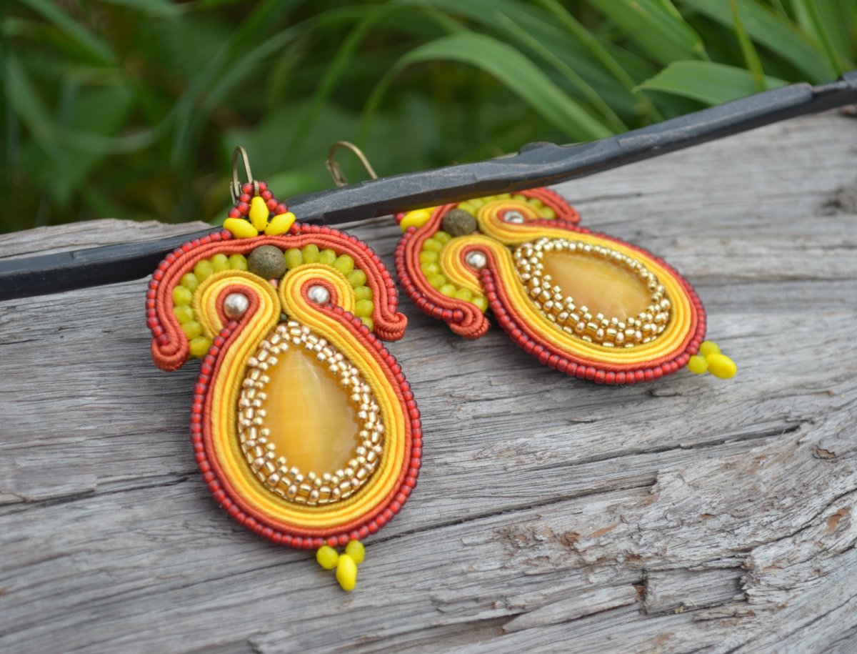 Soutache náušnice Orient.. Sun and honey