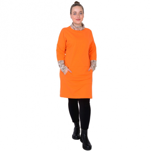 Teplákové šaty s kapsami ALEXlong / pomeranč