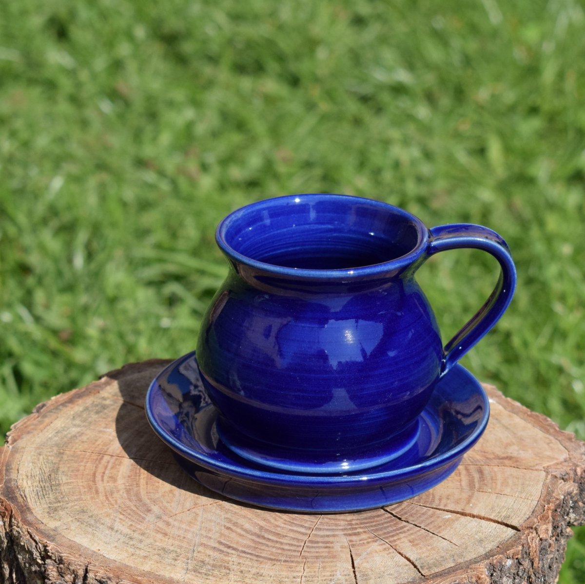 Modrý hrneček s  talířkem