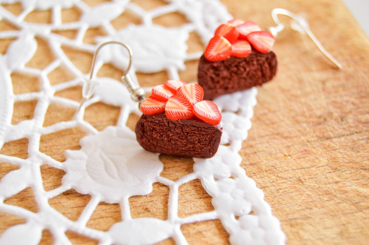 Jahodový dort - náušnice