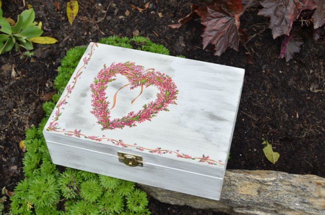 Krabička na čaj - 6 přihrádek - vřesové srdíčko