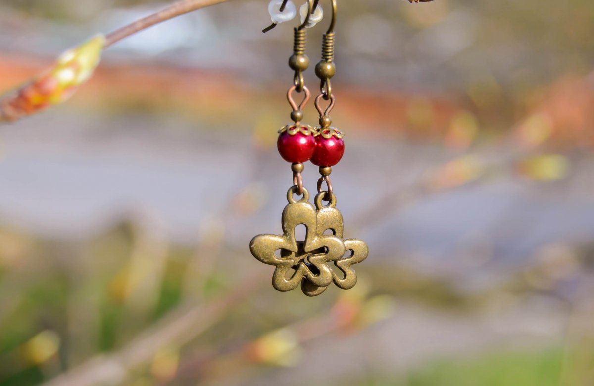 Bordó květinky - náušnice