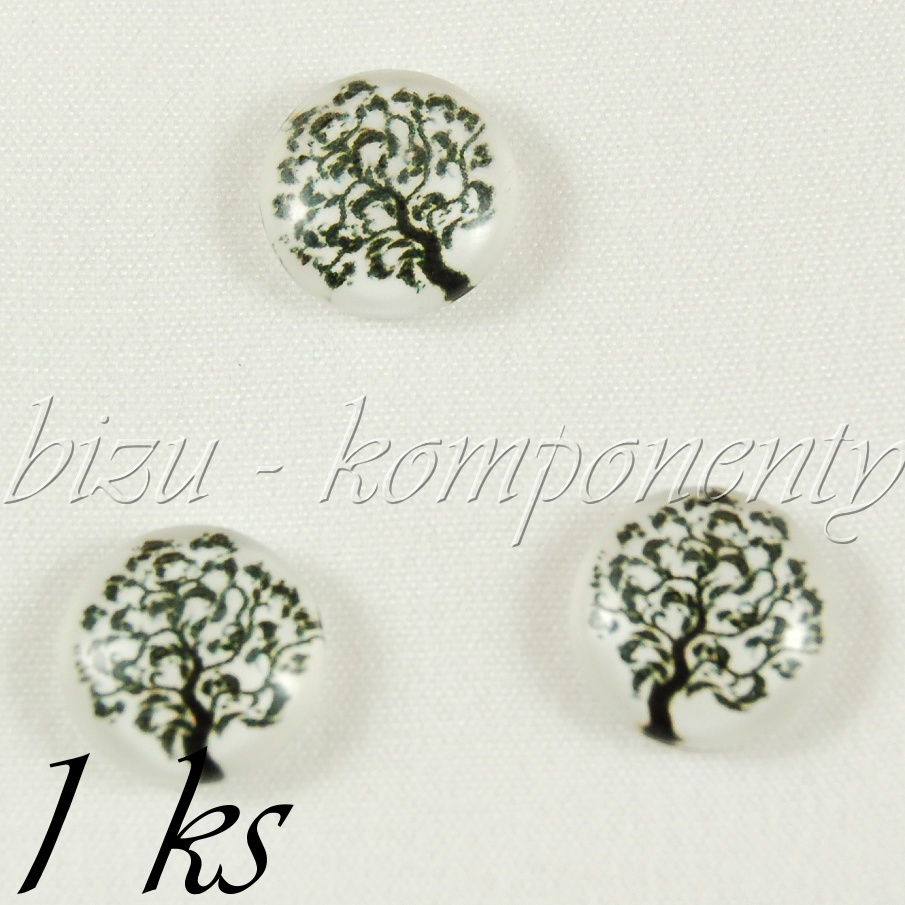 Skleněný kabošon černý strom, 12 mm (35 2503)