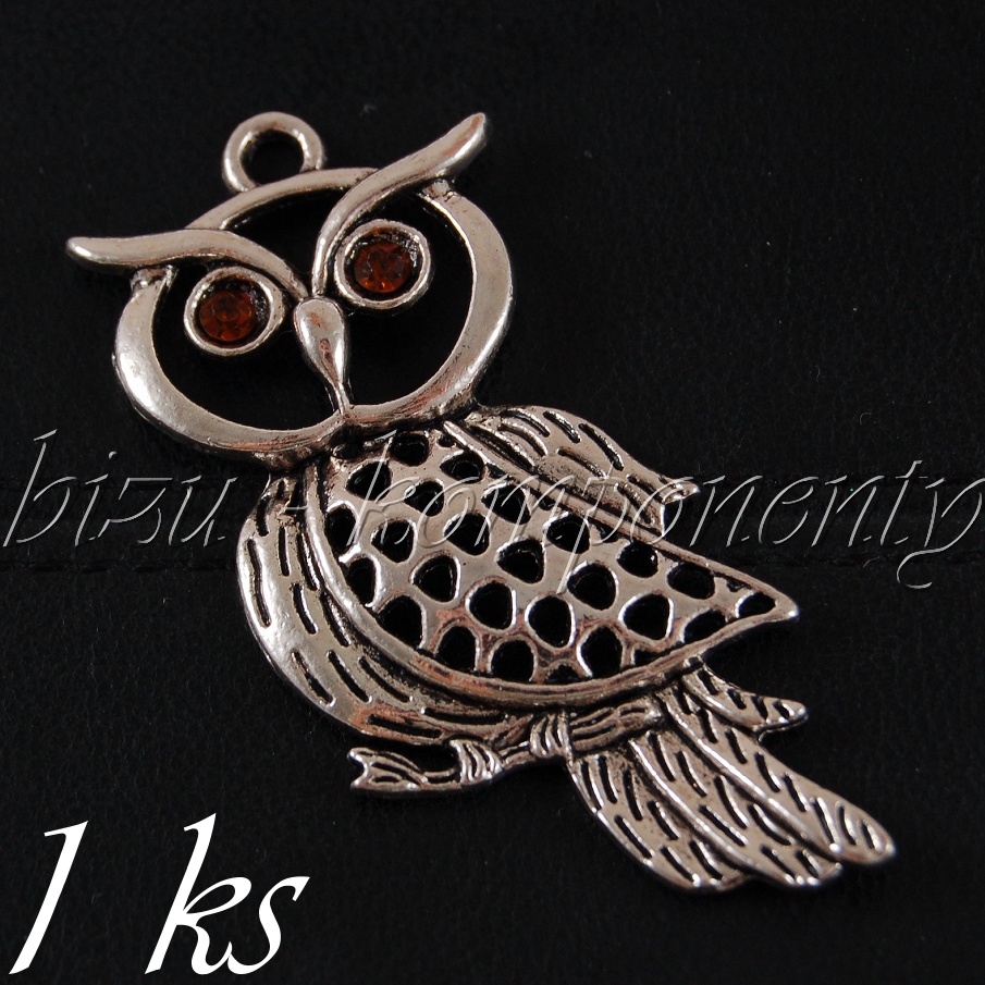 Sova z profilu s hnědýma očima, stříbrná barva (02 1096)