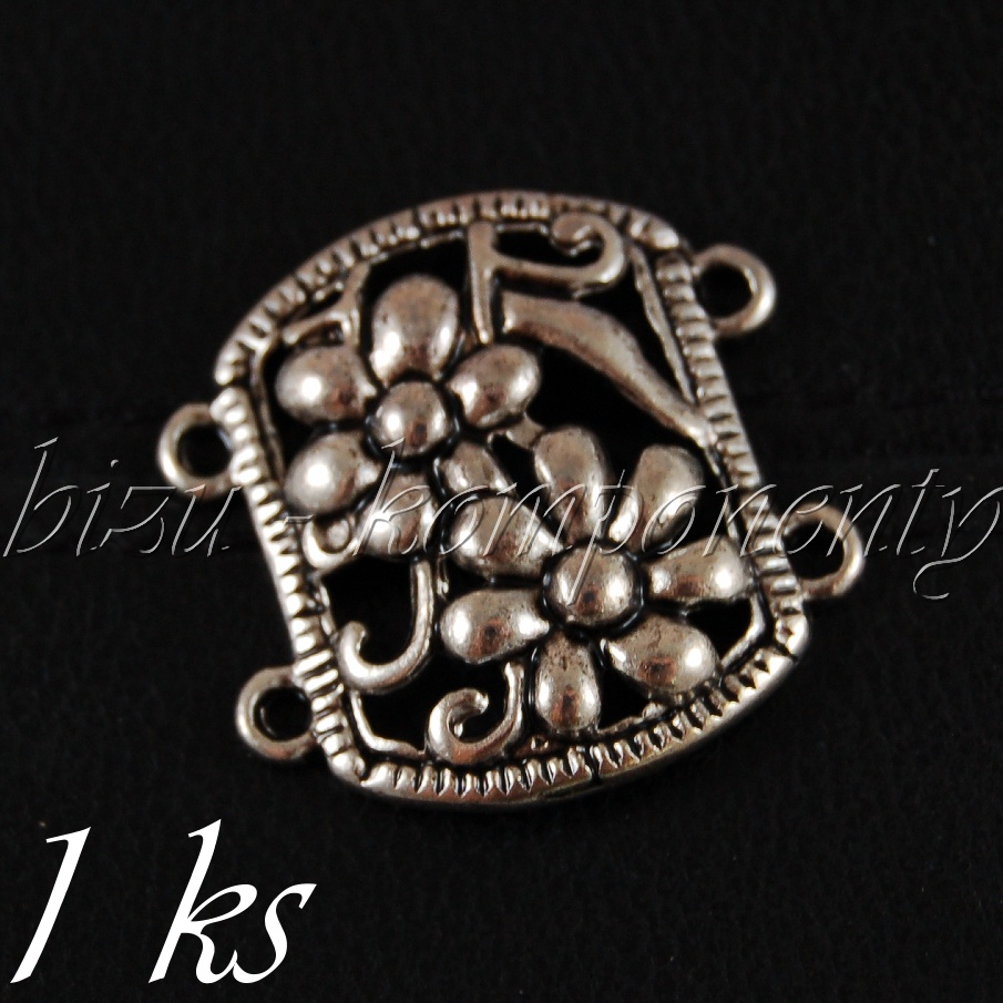 Spojovací díl s kvítky, stříbrná barva (02 1181)