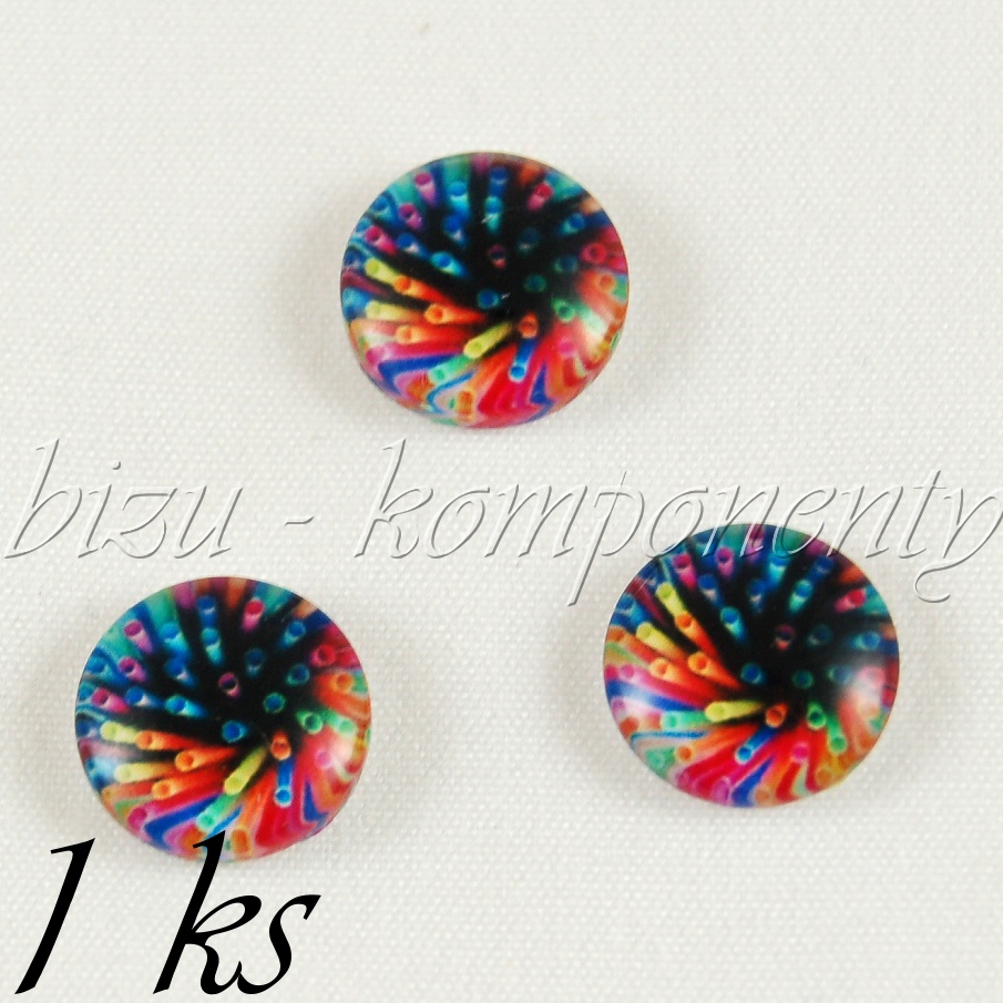 Skleněný kabošon barevná brčka, 12 mm (35 2529)