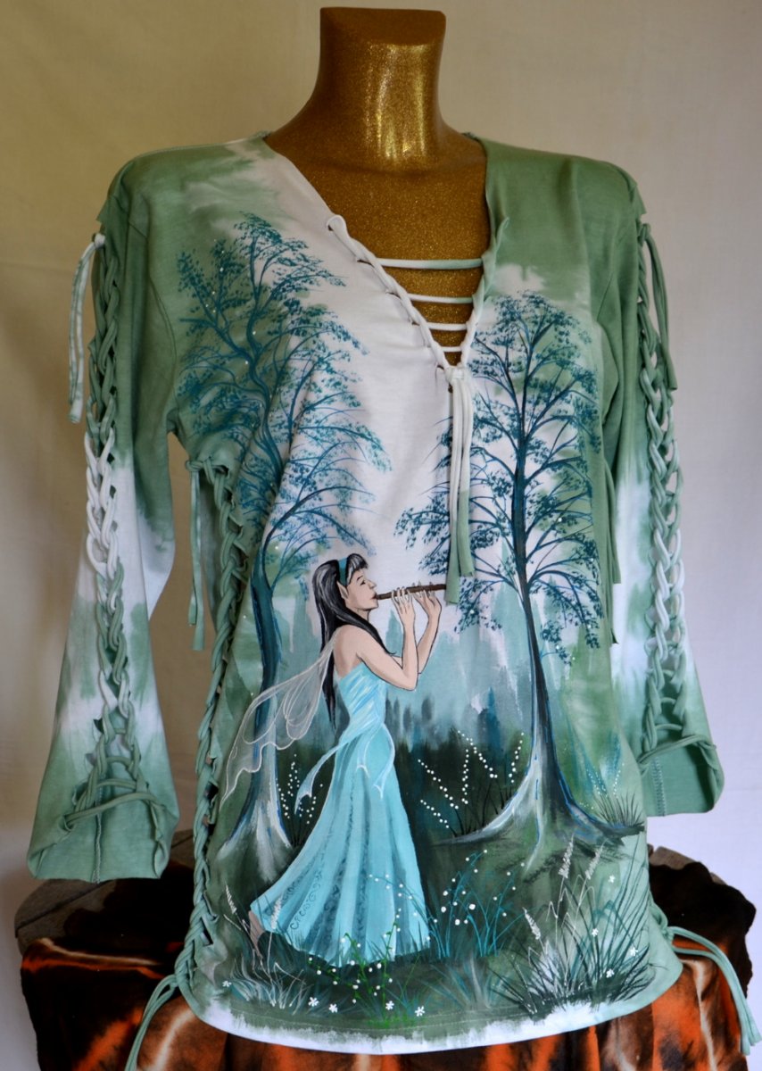 Zelené prostříhané tričko s vílou, XL