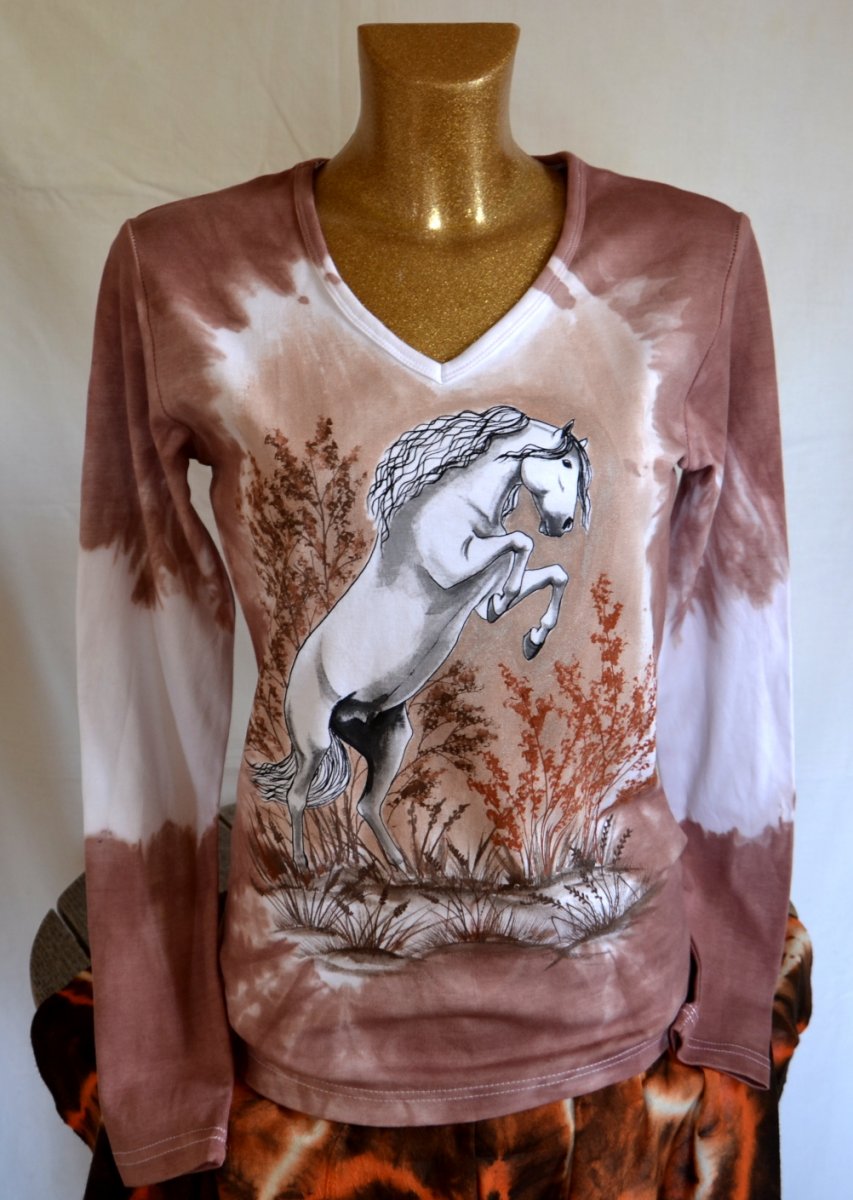 Hnědé tričko s běloušem - dlouhý rukáv, S